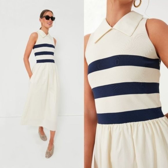 Tuckernuck | Dresses | Tuckernuck New Ivory Stripe Collared Sleeveless  Preppy Marina Midi Dress Size M | Poshmark